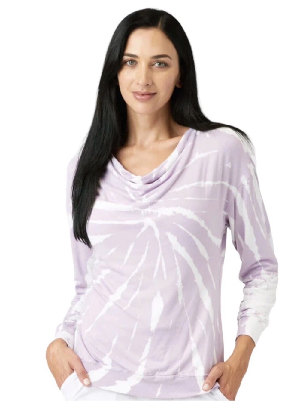 XCVI Purple Tie Dye Long Sleeve Cowl Neck Lightweight Sweatshirt Size XS
